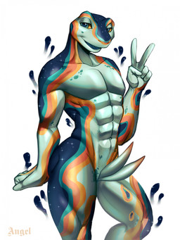 2_penises 5_fingers abs animal_genitalia anthro athletic athletic_anthro bent_arm blue_body blue_eyes blue_penis blue_pupils blue_skin blue_tongue collarbone erection featureless_chest fingers genital_slit genitals gesture half-closed_eyes hand_gesture light male markings multi_genitalia multi_penis multicolored_body multicolored_penis multicolored_skin muscular muscular_thighs narrowed_eyes navel non-mammal_navel nude_anthro nude_male open_mouth open_smile orange_markings pecs penis pupils simple_background smile solo text tongue v_sign white_background yellow_sclera angellumen luke_verbonji amphibian frog 2024 colored digital_drawing_(artwork) digital_media_(artwork) english_description english_text hi_res lighting portrait shaded three-quarter_portrait