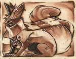 ambiguous_gender feral quadruped scarf side_view solo tail woodblock_print foxbox patto dashwood_fox canid canine cross_fox fox mammal red_fox true_fox