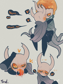 anal begging black_body blush bodily_fluids butt cloak cloak_only clothing corruption crying cum cum_in_mouth cum_inside cum_on_belly cum_on_body cum_on_face cum_overflow duo ejaculation forced gazing genital_fluids genitals glowing glowing_eyes glowing_genitalia glowing_penis green_cloak green_clothing grey_cloak grey_clothing hand_on_head happy head_grab heart_symbol infection looking_at_another looking_pleasured male male/male male_on_bottom mind_break mind_control on_bottom on_lap oral oral_penetration orange_eyes orange_penis penetration penile penis pose rape seductive sex shoulder_grab sitting sitting_on_lap tears text tremble_spikes chacodoodle hollow_knight_(franchise) team_cherry broken_vessel_(hollow_knight) the_knight_(hollow_knight) arthropod infected_(species) vessel_(species) 3:4 english_text hi_res japanese_text