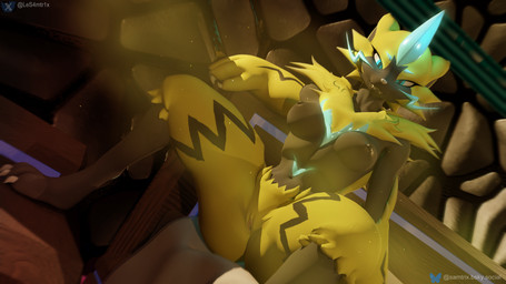 anthro areola athletic athletic_female big_butt black_areola black_nipples blue_eyes breasts butt erect_nipples female fur genitals glowing glowing_markings looking_at_viewer markings medium_breasts nipples nude nude_anthro nude_female slim small_waist solo spread_legs spreading tail thick_thighs vulva yellow_body yellow_fur yellow_vulva samtrix warfaremachine_(modeler) nintendo pokemon warfare_zeraora felid feline generation_7_pokemon legendary_pokemon mammal pokemon_(species) zeraora 16:9 3d_(artwork) 4k absurd_res digital_media_(artwork) hi_res widescreen