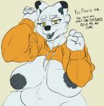 anthro areola bear big_breasts bottomless breasts clothed clothing cut_sweater dark_nipples dialogue english_text exposed_breasts female hi_res iva_(character) jovial_evil looking_at_viewer mammal meme nipples polar_bear solo teeth text threatening ursine virushunter yellow_eyes