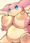 anthro areola big_breasts blush breasts featureless_crotch female huge_breasts nipples nude pink_body simple_background slightly_chubby slightly_chubby_anthro slightly_chubby_female solo tan_areola tan_nipples nekoyuu nintendo pokemon audino generation_5_pokemon pokemon_(species) 2024 digital_media_(artwork)