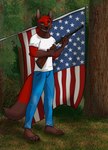 american_flag anthro facing_forward gun looking_at_viewer male posing_for_picture ranged_weapon solo united_states_of_america weapon cartermutt blaze_wolf canid canine canis mammal wolf absurd_res hi_res