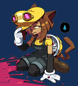 ambiguous_gender anthro blood bodily_fluids breasts brown_hair clothed clothing cosplay crossover_cosplay duo eyewear female goggles hair hat headgear headwear machine shirt tail topwear whiskers discount-supervillain gameoverse glitch_productions mario_bros nintendo kaboodle_(gameoverse) kit_bodega domestic_cat felid feline felis mammal robot alpha_channel crossover digital_media_(artwork)