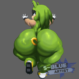 anthro big_butt black_body black_fur black_nose blue_eyes bottom_heavy bracelet butt clothing ear_piercing eyelashes facial_markings female footwear fur gloves green_body green_fur grey_background handwear head_markings huge_butt jewelry looking_back markings nude object_in_ass overweight overweight_female piercing rear_view ring shoes simple_background solo studded_bracelet studded_jewelry studs tan_body tan_fur thick_thighs white_clothing white_footwear white_gloves white_handwear white_shoes wide_hips snowyblue1 idw_publishing sega sonic_the_hedgehog_(comics) sonic_the_hedgehog_(idw) sonic_the_hedgehog_(series) surge_the_tenrec afrosoricid mammal tenrec 1:1 hi_res