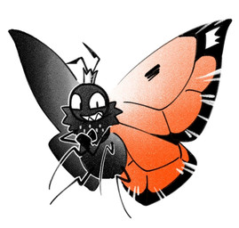 2_antennae 4_legs 4_wings ambiguous_anthro ambiguous_gender antennae_(anatomy) anthro arthropod_abdomen bald black_antennae black_body crown eyespots flying grin headgear insect_wings lepidopteran_wings markings monotone_body multi_wing multicolored_wings nude orange_wings quadruped ruff simple_background smile solo spread_wings teeth three-quarter_view toony toothy_grin white_background wings ulumen disney hoppers_(disney) pixar titus_(hoppers) arthropod butterfly insect lepidopteran 2026 digital_media_(artwork) full-length_portrait korean_description portrait