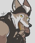 ahegao anthro brown_body brown_fur chili_dog claws clothed clothing cursed_image eating eating_food finger_claws food fur gloves handwear hat headgear headwear hot_dog humor looking_pleasured male solo pinumontbalou epic_games fortnite wendell_(fortnite) canid canine canis mammal wolf absurd_res hi_res meme