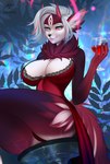 2021 5_fingers anthro black_nose breasts clothed clothing digital_media_(artwork) eyebrows eyelashes female fingers hair hi_res horn looking_at_viewer nitricacid smile solo white_hair