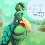 anthro big_breasts big_butt breasts butt crossgender dialogue female green_body green_scales huge_breasts hyper hyper_breasts lips lipstick makeup mtf_crossgender non-mammal_breasts nude rear_view red_lips red_lipstick scales solo speech_bubble thick_thighs murlbius among_us gex_(series) innersloth gex_the_gecko gecko lizard reptile scalie 1:1 hi_res