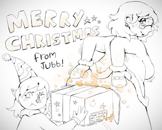 big_breasts black_eyebrows blush blush_lines breasts clothes_pin clothing disgust disgusted_face duo ear_piercing ear_ring eyebrows eyelashes eyeshadow eyewear fart fart_cloud fart_fetish female glasses hand_on_butt handwear holidays looking_at_another looking_away looking_back looking_back_at_another makeup mature_female merry_christmas mittens nose_pinch one_eye_closed orange_fart_cloud piercing pointy_ears pointy_nose ring_piercing simple_background star_symbol text wavy_mouth white_background jubb christmas mrs._claus christmas_elf elf human humanoid mammal 2024 artist_name
