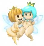 big_breasts blue_eyes blue_hair breasts crown duo female genitals hair headgear huge_breasts insect_wings nipples not_furry orange_eyes orange_hair pink_nipples pussy short_stack simple_background small_breasts white_background wings pdxyz mario_bros nintendo super_mario_3d_world sprixie_princess fairy humanoid sprixie winged_humanoid