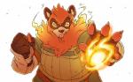 anthro clothing fire looking_at_viewer male simple_background slightly_chubby solo white_background orangetavi franook canid canine mammal raccoon_dog tanuki