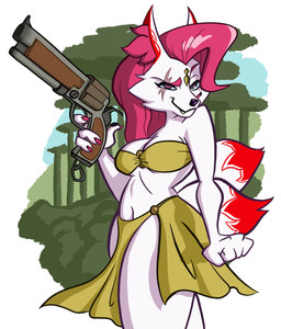 2_tails anthro bandeau bottomwear breasts clothing dipstick_tail eye_scar eyebrows eyelashes facial_scar female fur gun hair inner_ear_fluff loincloth markings multi_tail pink_eyes pink_hair ranged_weapon scar solo tail tail_markings topwear tuft weapon white_body white_fur the_bazzly epic_games fortnite kimiko_five-tails canid canine fox mammal 2025 absurd_res hi_res