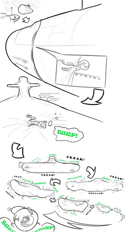 ambiguous_gender belly big_belly burping digestion directional_arrow feral feral_pred huge_belly hyper hyper_belly hyper_vore obese obese_feral object_vore onomatopoeia overweight overweight_feral rapid_digestion sequential_arrow size_difference smaller_pred solo sound_effects submarine text tight_belly vehicle vore watercraft weight_gain kritko aquatic black_swallower fish 2022 absurd_res comic english_text hi_res sequence sketch