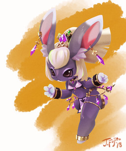 :< anthro blush bottomwear bra bracelet choker clothed clothing crown ear_piercing ear_ring eyeshadow female fur hair headgear inner_ear_fluff jewelry kemono loincloth makeup multicolored_body multicolored_fur navel necklace on_one_leg piercing ponytail purple_body purple_eyes purple_fur ring_piercing skimpy solo standing tiara tuft two_tone_body two_tone_fur underwear white_body white_fur white_hair white_hands wide_hips j-fujita caravan_stories alotie gessy humanoid lagomorph leporid mammal rabbit 2018 5:6