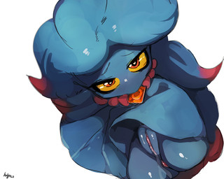 anthro anus blue_eyes blue_hair blush bodily_fluids butt clothed clothing condom condom_in_mouth female genital_fluids genitals hair heart_eyes heart_symbol jewelry mouth_hold necklace not_furry nude object_in_mouth red_eyes seductive semi-anthro sexual_barrier_device simple_background solo upskirt vaginal_fluids vulva white_background yellow_sclera my700 nintendo pokemon generation_2_pokemon ghost misdreavus pokemon_(species) spirit digital_media_(artwork) hi_res