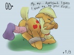 anus applejack_(mlp) atrolux bodily_fluids bound dialogue digital_media_(artwork) disembodied_penis duo earth_pony english_text equid equine erection eyes_closed female feral forced friendship_is_magic gag gagged genitals hasbro hi_res horse lying male male/female mammal my_little_pony nude on_side penis pony puffy_anus pussy rape sex tail tears text twilight_sparkle_(mlp) virgin