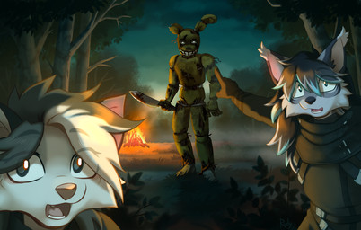 anthro blood blood_on_knife blue_body blue_eyes blue_fur blue_hair bodily_fluids campfire camping_tent clothed clothing ear_tuft eye_through_hair eyebrow_through_hair eyebrows female fire forest fur gesture gloves grass grey_eyes grey_hair group hair half-closed_eyes hand_gesture handwear holding_knife holding_object knife light looking_at_viewer machete machine male melee_weapon multicolored_body multicolored_fur multicolored_hair narrowed_eyes night open_mouth outside plant plantigrade pointing pointing_at_another text translucent translucent_hair tree trio tuft two_tone_hair weapon white_body white_fur white_hair ruddi dead_by_daylight five_nights_at_freddy's five_nights_at_freddy's_3 scottgames two_soyjaks_pointing aerie_(aeriee) rudy_(ruddi) springtrap_(fnaf) american_opossum animatronic felid feline lagomorph leporid mammal marsupial rabbit robot 2025 artist_name digital_media_(artwork) hi_res lighting meme shaded signature