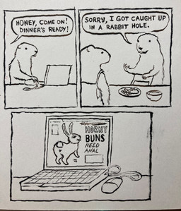 anthro anus apron buckteeth carrot chair clothing computer computer_keyboard computer_mouse dialogue electronics female food furniture humor male plant speech_bubble table teeth text vegetable nicholas_gurewitch beaver lagomorph leporid mammal rabbit rodent 2023 comic english_text hi_res monochrome