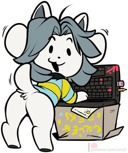 bottomless butt clothed clothing computer electronics feral fur hair laptop simple_background solo white_background white_body white_fur atryl undertale undertale_(series) temmie_(undertale) mammal tem digital_media_(artwork)