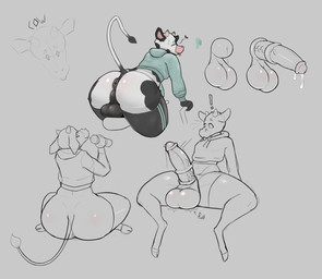 animal_genitalia anthro anus backsack balls big_balls big_butt big_penis bodily_fluids butt clothing cum cum_drip dripping erection femboy front_view genital_fluids genitals heart_symbol huge_balls huge_butt huge_penis jacket legwear male penis rear_view sheath solo thick_thighs thigh_highs topwear atpandotcom bovid bovine cattle mammal hi_res