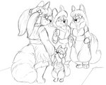 age_difference anthro cellphone clothed clothing electronics female group hair male male/female phone smartphone tail kitsune_youkai celicia_(kitsune_youkai) firecat julian_(kitsune_youkai) kit_(kitsune_youkai) canid canine fox mammal red_fox true_fox 2022 monochrome