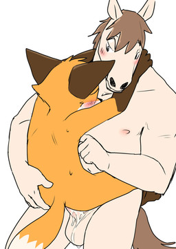 anal anal_penetration anthro bareback blush duo interspecies male male/male male_penetrated male_penetrating male_penetrating_male nude penetration sex simple_background standing standing_sex white_background manmosu_marimo third-party_edit junior_horse senior_fox canid canine equid equine fox horse mammal red_fox true_fox 2020 censor_removal_edit