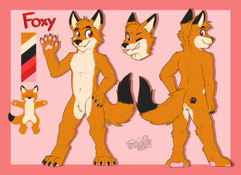 anthro biped black_ears black_nose black_tail black_tail_tip blep border butt chibi claws color_swatch cute_fangs dipstick_ears dipstick_tail ear_markings eyebrow_through_hair eyebrows fangs footprint fur gesture grin hair looking_at_viewer looking_back male markings multicolored_body multicolored_ears multicolored_fur multiple_poses neck_tuft nude nude_anthro nude_male one_eye_closed orange_body orange_ears orange_fur orange_hair orange_tail pawpads pawprint pawprint_(marking) pink_background pink_border pink_pawpads pose rear_view red_eyes shadow simple_background smile solo tail tail_markings teeth text toe_claws tongue tongue_out translucent translucent_hair tuft two_tone_body two_tone_ears two_tone_fur two_tone_tail waving white_body white_fur white_inner_ear wink gaokun foxy_(donovan_dmc) canid canine fox mammal 11:8 2022 absurd_res hi_res model_sheet watermark
