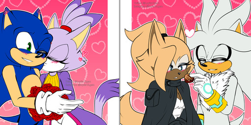 anthro blue_eyes blush bouquet candy chocolate cloak clothing dessert duo ear_blush eyes_closed female flower flower_bouquet food green_eyes group heart_symbol hero holidays kissing kissing_cheek male male/female plant princess romantic romantic_ambiance romantic_couple rose_(flower) royalty simple_background smile lupitamota idw_publishing sega sonic_the_hedgehog_(comics) sonic_the_hedgehog_(idw) sonic_the_hedgehog_(series) valentine's_day blaze_the_cat silver_the_hedgehog sonic_the_hedgehog whisper_the_wolf canid canine canis domestic_cat eulipotyphlan felid feline felis hedgehog mammal wolf hi_res