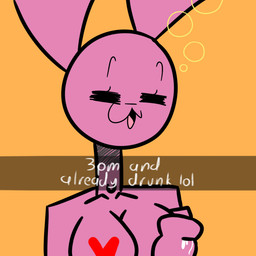 anthro big_breasts bodily_fluids breasts drunk female fur heart_censor heart_symbol lactating pink_body pink_fur solo substance_intoxication text ineedzusername snapchat kyu_(platinumspong) lagomorph leporid mammal rabbit 1:1 censored digital_drawing_(artwork) digital_media_(artwork) english_text