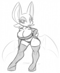 anthro big_breasts breasts cleavage clothed clothing female solo reiduran sega sonic_the_hedgehog_(series) rouge_the_bat bat mammal 2016 monochrome