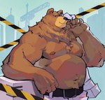 anthro belly brown_body brown_fur clothed clothing facial_scar fur male musclegut muscular nipples pecs scar solo topless topless_anthro lanladeo mihoyo zenless_zone_zero ben_bigger bear mammal hi_res