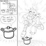 ambiguous_gender anthro bodily_fluids claws clothing cooking_pot drooling duo ejaculation fangs female forced monster_girl_(genre) saliva teeth text torn_clothing hb_lint monster_girl_quest sega sonic_the_fighters sonic_the_hedgehog_(series) honey_the_cat 1:1 absurd_res english_text hi_res monochrome