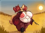 anthro areola big_breasts breasts female field genitals huge_breasts looking_at_viewer nipples nude obese obese_anthro obese_female overweight overweight_anthro overweight_female pink_areola pink_nipples pussy red_body red_eyes solo thick_thighs white_body yellow_body drokmars nintendo pokemon delphox generation_6_pokemon pokemon_(species) absurd_res hi_res