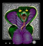 anthro apode bodily_fluids electronics fangs female legless mouth_shot open_mouth pupils ring saliva serpentine slit_pupils snake_hood solo split_form teeth television text tongue hahazzar cobra draconcopode lamia reptile scalie snake english_text hi_res