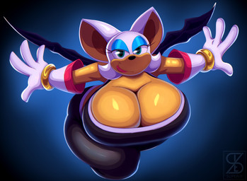 anthro big_breasts black_bottomwear black_clothing black_crop_top black_nose black_pants black_shirt black_topwear black_wings blue_eyes blue_eyeshadow bottomwear bracelet breasts cleavage clothed clothing crop_top eyelashes eyeshadow female flying fur glistening glistening_body glistening_eyes glistening_fur gloves hair handwear huge_breasts jewelry lips makeup pants pink_lips shirt smile solo tan_body tan_fur topwear white_clothing white_gloves white_hair white_handwear wings superix sega sonic_the_hedgehog_(series) rouge_the_bat bat mammal hi_res