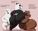 2024 absurd_res adopted_(lore) angry anthro bear big_butt black_body black_ears black_fur black_nose black_tail brother_(lore) brothers_(lore) brown_bear brown_body brown_ears brown_fur brown_tail butt cartoon_network colossalstars dialogue digital_media_(artwork) english_text fur giant_panda grizzly_(we_bare_bears) grizzly_bear group hi_res holding_butt holding_leg huge_butt ice_bear_(we_bare_bears) kneeling male mammal one_eye_closed panda_(we_bare_bears) pink_background polar_bear pushing pushing_away short_tail sibling_(lore) simple_background tail text thick_thighs tongue trio ursine we_bare_bears white_body white_ears white_fur