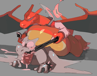 anal anthro belly big_belly duo male orange_body overweight simple_background 80sarchosaur nintendo pokemon aerodactyl charizard fossil_pokemon generation_1_pokemon pokemon_(species) 2022 hi_res