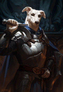 5_fingers anthro armor belt biped claws cloak clothed clothed_anthro clothed_male clothing finger_claws fingers front_view fur green_eyes holding_melee_weapon holding_object holding_sword holding_weapon looking_at_viewer male melee_weapon solo standing sword weapon white_body white_fur alsares canid canine canis domestic_dog mammal 2025 digital_drawing_(artwork) digital_media_(artwork) hi_res