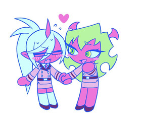 blush blush_stickers bottomwear chibi clothing duo eyes_closed eyewear female glasses hand_holding heart_symbol not_furry red_bottomwear red_clothing red_skirt simple_background skirt white_background enaic31 panty_and_stocking_with_garterbelt kneesocks_daemon scanty_daemon demon demon_humanoid humanoid sibling_(lore) sister_(lore) sisters_(lore)