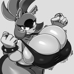 accessory anthro belly_overhang big_breasts bottomwear bracelet breasts cleavage cleavage_overflow clothed clothing collarbone countershade_face countershading digit_ring ear_piercing eyelashes facial_markings female finger_ring fist fur gloves grin hair hair_accessory hair_tie handwear head_markings high-angle_view huge_breasts jewelry long_hair looking_at_viewer markings motion_lines pants piercing pupils ring ring_(jewelry) sharp_teeth shirt slightly_chubby slightly_chubby_anthro slightly_chubby_female smile solo studded_bracelet studded_hair_tie studded_jewelry studs tank_top teeth text thick_thighs tied_hair topwear wide_hips conditional_dnp digitaldomain123 idw_publishing sega sonic_the_hedgehog_(comics) sonic_the_hedgehog_(idw) sonic_the_hedgehog_(series) surge_the_tenrec afrosoricid mammal tenrec 1:1 2025 absurd_res artist_name greyscale hi_res monochrome signature