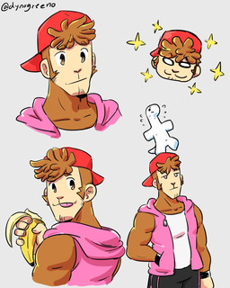 anthro banana bodily_fluids brown_body brown_fur clothing food fruit fur hat headgear headwear holding_object hoodie male muscular muscular_male pink_clothing pink_hoodie pink_topwear plant red_clothing red_hat red_headwear smile sweat topwear dynogreeno haplorhine mammal monkey primate 4:5 hi_res