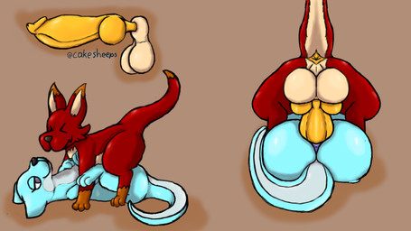 anal anal_penetration animal_genitalia animal_penis anthro anus backsack balls big_balls big_butt big_penis butt canine_genitalia canine_penis duo female from_front_position genitals huge_penis knot long_tail lying male male/female mating_press on_back on_ground penetration penile penile_penetration penis penis_in_ass sex sheath tail cakesheeps applebutter seashell_(cakesheeps) canid canine dogaroo felid feline hybrid macropod mammal marsupial 16:9 widescreen