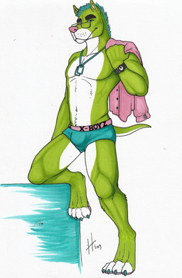 anthro athletic athletic_anthro athletic_male bottomwear bulge claws clothed clothing eyewear front_view fur glasses green_body green_fur green_tail hair holding_clothing holding_object holding_topwear looking_at_viewer male male_anthro mouth_closed pink_clothing pink_nose pink_topwear rectangular_glasses simple_background solo standing tail teal_bottomwear teal_claws teal_clothing teal_eyes teal_hair topless topwear white_background white_body white_fur white_tail hufnaar canid canine canis domestic_dog mammal 2019 dated full-length_portrait hi_res portrait