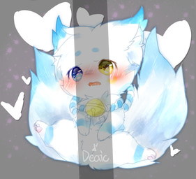ambiguous_gender bell blue_body blue_fur blush chibi fur kemono null semi-anthro solo white_body white_fur deaic canid canine fox mammal 2018 absurd_res distracting_watermark full-length_portrait hi_res portrait watermark