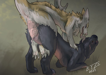 ambiguous_fluids anus ass_up black_body black_fur duo female female_penetrated feral feral_on_feral feral_penetrated feral_penetrating feral_penetrating_feral fur male male/female male_penetrating male_penetrating_female penetration penile penile_penetration penis_in_vagina pushing_down sex simple_background tongue tongue_out vaginal vaginal_penetration white_body white_fur el_kyze kyze_(el_kyze) canid canine canis domestic_dog mammal hi_res
