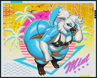 3_toes anthro beak belly belly_overhang big_breasts big_butt blue_border border breasts butt chest_tuft clothed clothing eyelashes feathers feet female freckled_butt freckled_face freckled_hips freckled_legs freckled_shoulders freckled_thighs freckles hair huge_butt huge_thighs male moobs navel non-mammal_breasts non-mammal_navel open_beak open_mouth overweight overweight_anthro overweight_female palm_tree partially_clothed pink_eyes plant raised_hand retro scuted_legs scutes solo tail tail_feathers text thick_thighs toes topwear tree tuft white_body white_hair wide_hips patacon mint_(lluxuriouslaura) avian bird 2025 english_text hi_res japanese_text signature