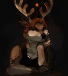 anthro antlers backlighting brown_body brown_fur clothing countershading front_view fur horn light looking_at_viewer male male_anthro pose shirt solo star tank_top topwear leskweg deer mammal dark_theme digital_media_(artwork) digital_painting_(artwork) half-length_portrait hi_res lighting painting_(artwork) portrait shaded simple_shading