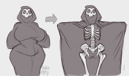 big_breasts big_eyes bone breasts clothed clothed_female clothed_humanoid clothing curvy_figure directional_arrow empty_eyes female grey_background hood hood_up huge_hips legs_together looking_at_viewer monotone_background mouthless not_furry open_clothing open_robe partially_clothed partially_clothed_female partially_clothed_humanoid rib_cage robe simple_background skeleton solo standing text thick_thighs three-quarter_view voluptuous voluptuous_female voluptuous_humanoid wide_hipped_female wide_hipped_humanoid wide_hips hdhxrrfg death_(personification) grim_reaper animated_skeleton humanoid undead 2025 absurd_res artist_name black_and_grey digital_drawing_(artwork) digital_media_(artwork) english_description hi_res monochrome sequence