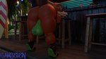 anthro ball_bulge balls beach bent_over big_butt black_nose brown_markings butt clothing cocktail_glass container cup drinking_glass eyewear flip_flops floor footwear fur furniture genitals glass glass_container glass_cup glasses gloves_(marking) green_clothing green_eyes green_footwear green_thong green_underwear leg_markings looking_back male markings orange_body orange_fur palm_tree pattern_clothing pattern_underwear plant round_glasses sandals shoes socks_(marking) solo standing stool thick_thighs thong tiptoes tree underwear wearing_glasses wood wood_floor camseven disney zootopia nick_wilde canid canine fox mammal 16:9 2024 3d_(artwork) digital_media_(artwork) english_description hi_res widescreen